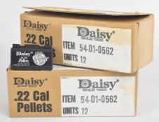 Twenty-four tins of 250 .22 Daisy Bullseye Quick Silver air rifle pellets, all sealed in original