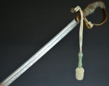 Imperial German Artillery Officer's sword with crossed cannon to langet, part decorated 83cm blade