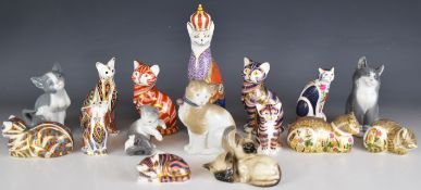 Royal Crown Derby cat paperweight, Royal Worcester cat candle snuffer, Lladro / Nao and Copenhagen