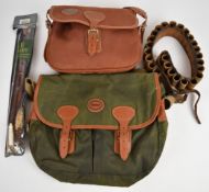 A collection of shotgun or shooting accessories comprising Barbour shotgun cartridge bag and game