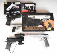 Three airsoft pistols comprising Centimeter Master Government Model, Colt 25 and Cyma P.812, all