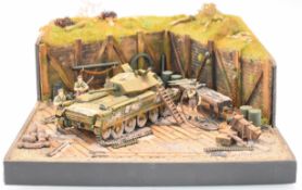 Military diorama featuring field tank workshop, depicting replacement of thrown track, 39 x 33 x