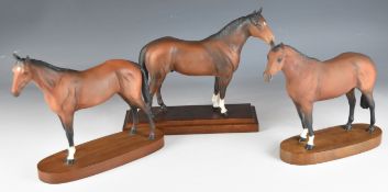 Three Beswick / Royal Doulton racehorse figures comprising quarter horse, huntsman's horse and
