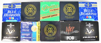 Two hundred and fifty 12 bore shotgun cartridges including Rigby Sackville, Gamebore Blue Diamond,