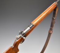 Husqvarna 6.5x55 Swedish Mauser bolt-action rifle with semi-pistol grip, raised cheek piece,
