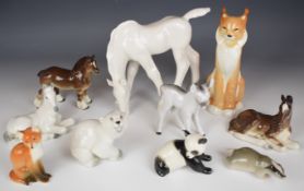 Lomonosov / USSR porcelain wild animal and horse figures including lynx, large stylised horse, Polar