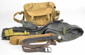 WW2 canvas haversack, leather belt etc