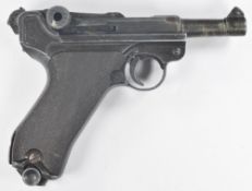 Japanese replica German Luger semi-automatic pistol with chequered composite grips, NVSN.  PLEASE
