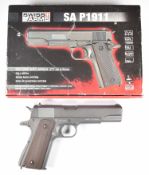 Swiss Arms SA P1911 .177 CO2 air pistol with chequered faux wooden grips, multi-shot magazine and