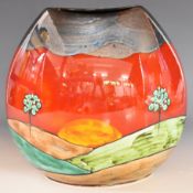 Poole Pottery large purse vase decorated in the Sunrise pattern, height 26cm