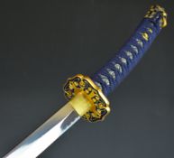 Japanese Katana Samurai sword with 30 inch blade, gilt metal fittings, rope bound handle and lacquer