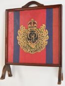British Army Royal Engineers wool work fire screen, glazed, 48 x 65cm