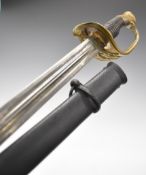 19thC Belgian Officer's sword with decorated pierced guard, shaped grip, 95cm double edged blade and