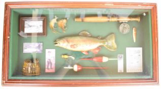 Framed fishing display / diorama, 35 x 65cm