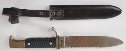 Post WW2 German Boy Scouts type dagger with Solingen Germany to ricasso, Hitler Youth lozenge to