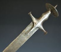 Indian Tulwar sword with steel hilt, 63cm heavy blade and scabbard PLEASE NOTE:- Before bidding