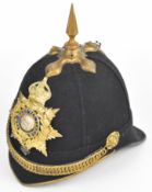 British blue cloth helmet with chain link chin strap, makers Hawkes & Co., London, with later /