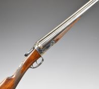 AYA 12 bore side by side ejector shotgun with named and engraved locks, engraved underside,