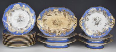 Wedgwood Victorian dessert service decorated in the Horticultural pattern including four tazzas,