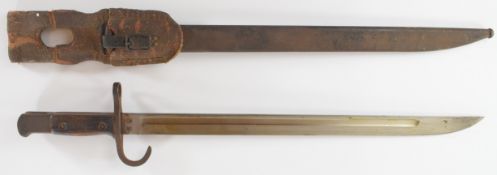 Japanese Ariska Type 30 bayonet with wooden grips, 40cm fullered blade, scabbard and frog PLEASE