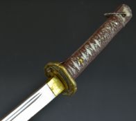 Japanese WW2 era NCO's sword with painted grip, serial number 50299 to 70cm blade and steel scabbard