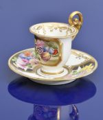 Swansea porcelain early 19thC cabinet cup and saucer finely decorated with cartouches of flowers