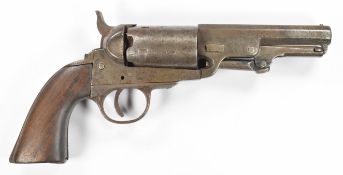 Colt Brevette five-shot single action percussion revolver with wooden grips and 3.75 inch barrel