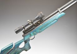 Hatsan AT44-10 .177 PCP air rifle with blue laminate show wood thumb hole stock, adjustable comb,