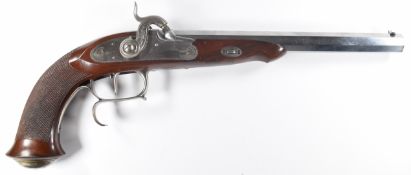 Pedersoli .44 percussion hammer action pistol with adjustable trigger, chequered grip, engraved