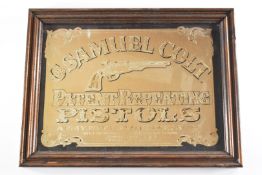 Colt revolvers shop display or advertising mirror with text 'Col Samuel Colt Patent Repeating