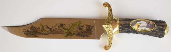 Franklin Mint 'Bowie' knife with 23cm decorated blade and eagle decoration to grip PLEASE NOTE:-