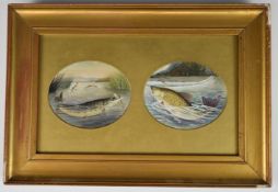 A. Roland Knight (1879-1921) pair of studies of  fish coming to the surface, maximum diameter of