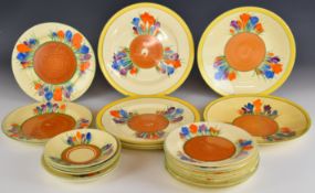 Clarice Cliff for Wilkinson and Newport Pottery twenty four plates and saucers decorated in the