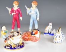 Royal Worcester and Royal Crown Derby paperweights, figures, cruet and miniature teapot, tallest