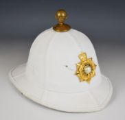 Royal Marines Band officer's pith helmet with liner and chin strap