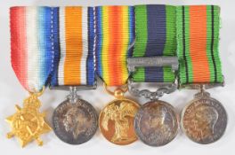 British WW1 and later miniature medal group of five comprising 1914/1915 Star, War Medal, Defence