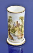 Nantgarw early 19thC spill or sleeve vase with decoration of ruins amongst trees and river to the