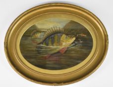 A. Roland Knight (1879-1921) oval study of a fish coming to the surface, signed lower left,