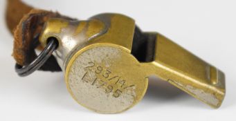 Royal Air Force WW2 Air Crew whistle marked 293/14/L1795 to one side and A M over crown 23/230 to
