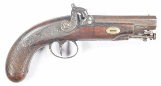 Isaac Smith of Oxford Street London percussion hammer action pocket pistol with named and engraved