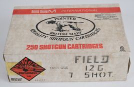 Two hundred and fifty 12 bore Pointer paper cased 30g 7 shot cartridges, all sealed in original