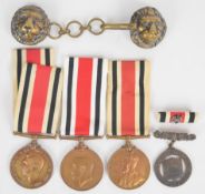 Two George V Special Constabulary Long Service Medals for John W C Wood with WW1 Service clasp and
