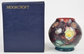 Moorcroft pedestal vase decorated in the Winter Seasons pattern, in original box, height 17cm