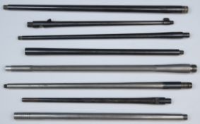 Eight rifle barrels including Ruger, Anschutz Model 1730 .22 Hornet, Anschutz Model 1740 .222 Rem,