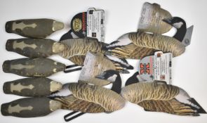 Nine shooting bird decoys comprising five pigeons and four NRA Fun folding Adam Grimm FUD Lesser