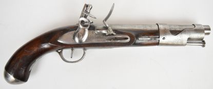 Libreville flintlock pistol with lock stamped 'Mr de Libreville', steel trigger guard and mounts and