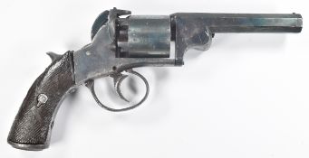 Webley style five-shot semi-hammerless percussion revolver with chequered grips and 4.5 inch