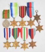 Ten British Army WW2 medals comprising 1939/1945 Star (2), France & Germany Star (2), Italy Star (