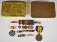 British WW1 Princess Mary Christmas tin, a piece of trench art fashioned as a 1914 Christmas tin,