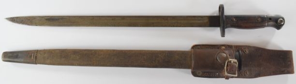 British 1907 pattern bayonet by Sanderson with some good stamps to ricasso, a 43cm fullered blade,